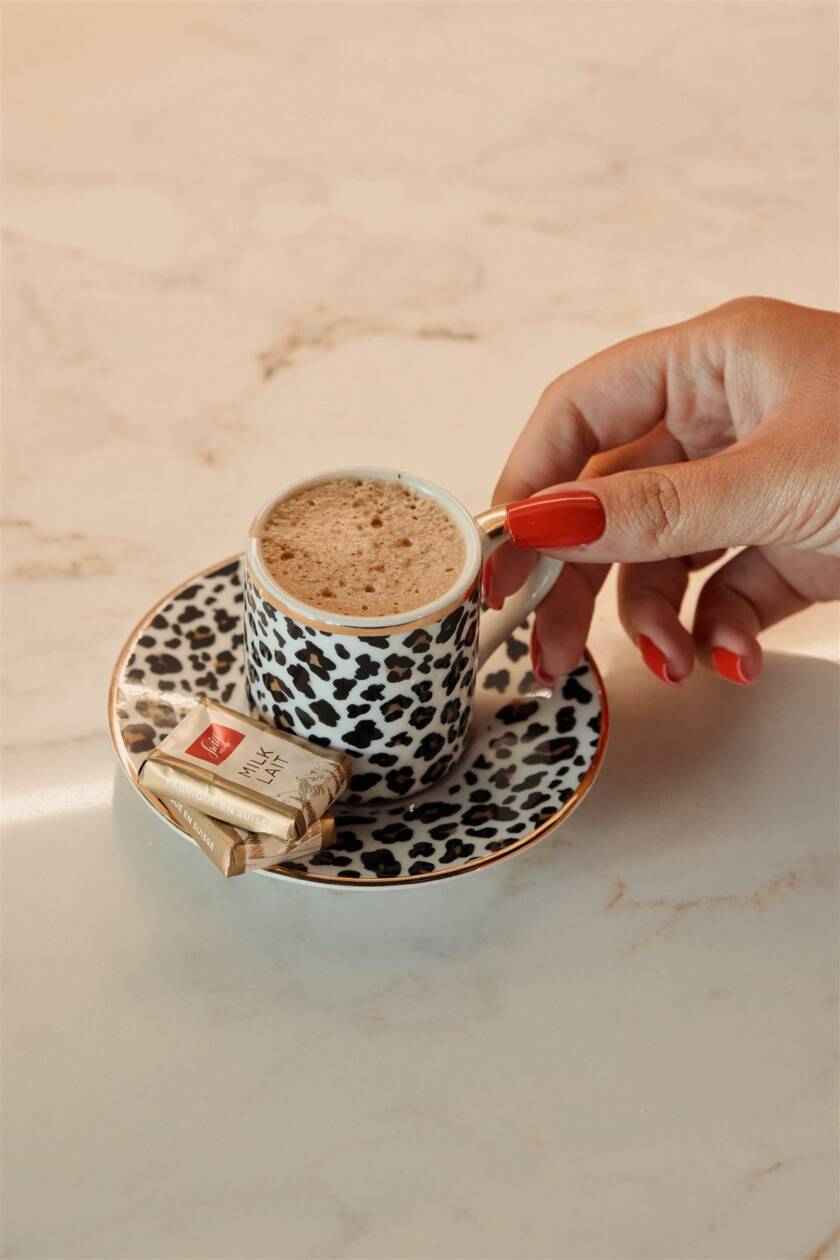 Espresso served on marble at Makeup By Dea studio